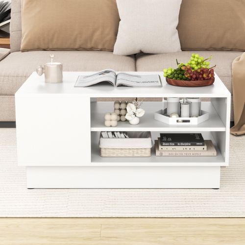 Table Basse Multifonctionnelle Bout De Canapé Avec 2 Étagères 86 X 56 X 41cm Blanc