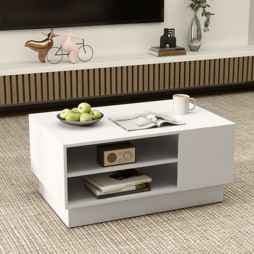 Table Basse Multifonctionnelle Bout De Canapé Avec 2 Étagères 86 X 56 X 41cm Blanc