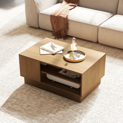 Table Basse Multifonctionnelle Bout De Canapé Avec 2 Étagères 86 X 56 X 41cm Naturel