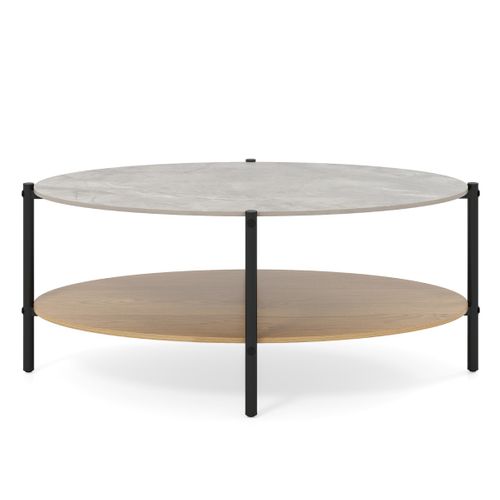 Table Basse Ovale à 2 Niveaux Avec Plateau En Pierre Pour Salon 105 X 65 X 43 Cm