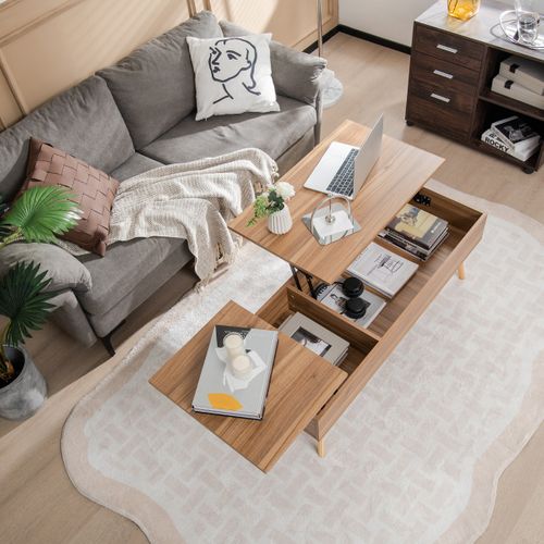 Table Basse Relevables 110 X 49 X 42 Cm Avec 2 Compartiments Marron