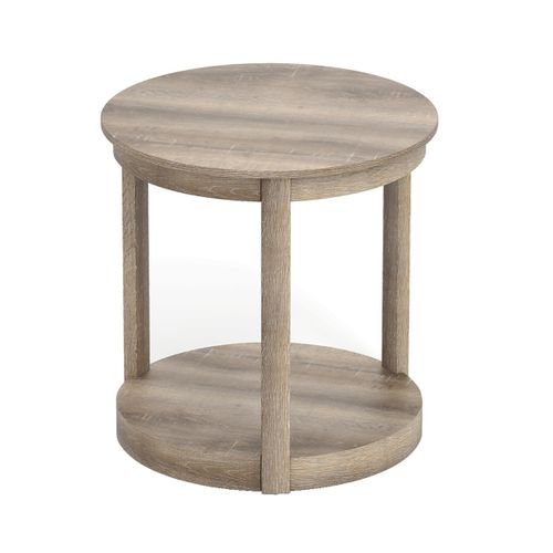 Table Basse Ronde Bout De Canapé à 2 Niveaux Bois 60,5 X 61 Cm Gris