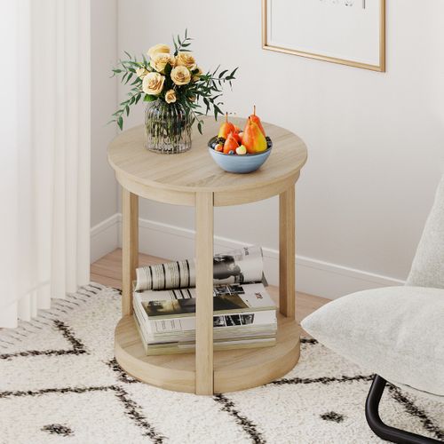 Table Basse Ronde Bout De Canapé à 2 Niveaux Bois 60,5 X 61 Cm Naturel