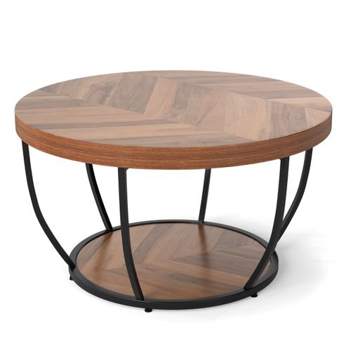 Table Basse Ronde Bout De Canapé à 2 Niveaux Cadre En Métal Robuste 80 X 80 X 45 Cm Naturel
