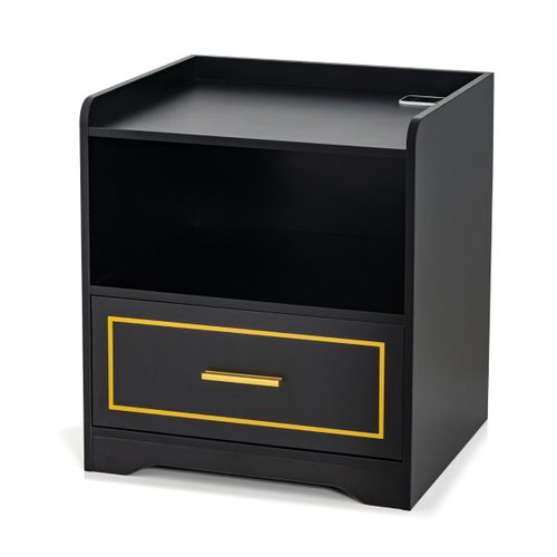 Table De Chevet LED Table De Nuit Intelligente Port USB Induction Du Corps Humain Noir