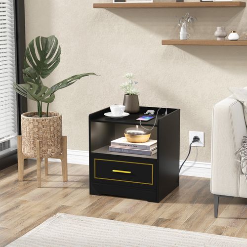 Table De Chevet LED Table De Nuit Intelligente Port USB Induction Du Corps Humain Noir