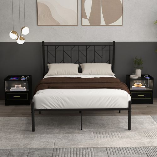 Table De Chevet LED Table De Nuit Intelligente Port USB Induction Du Corps Humain Noir