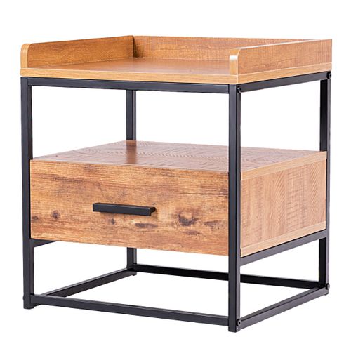 Table De Chevet Table De Nuit à 2 Etagères 1 Tiroir Mdf Et Fer 45x40x49cm Brun