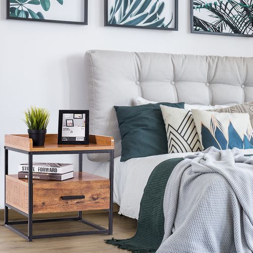 Table De Chevet Table De Nuit à 2 Etagères 1 Tiroir Mdf Et Fer 45x40x49cm Brun