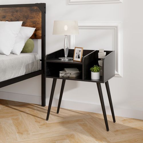 Table De Chevet Table De Nuit à 2 Niveaux Avec Etagères Pieds En Métal 50 X 32 X 58 Cm Noir