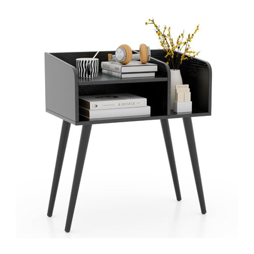 Table De Chevet Table De Nuit à 2 Niveaux Avec Etagères Pieds En Métal 50 X 32 X 58 Cm Noir