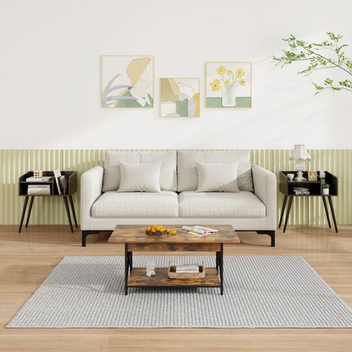 Table De Chevet Table De Nuit à 2 Niveaux Avec Etagères Pieds En Métal 50 X 32 X 58 Cm Noir