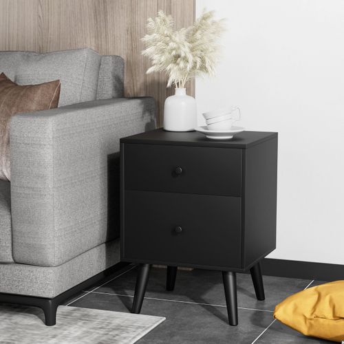 Table De Chevet Table De Nuit à 2 Tiroirs En Bois Massif Moderne 45 X 40 X 62 Cm Noir
