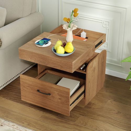 Table De Chevet Table De Nuit Avec Station De Charge 50 X 40 X 55 Cm Naturel