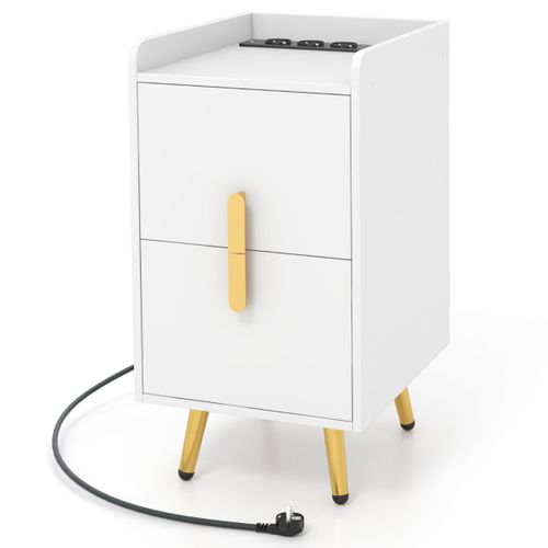 Table De Chevet Table De Nuit Intelligente 2 Tiroirs 1 Passe-câble 2 Ports USB 40x32x60 Cm Blanc