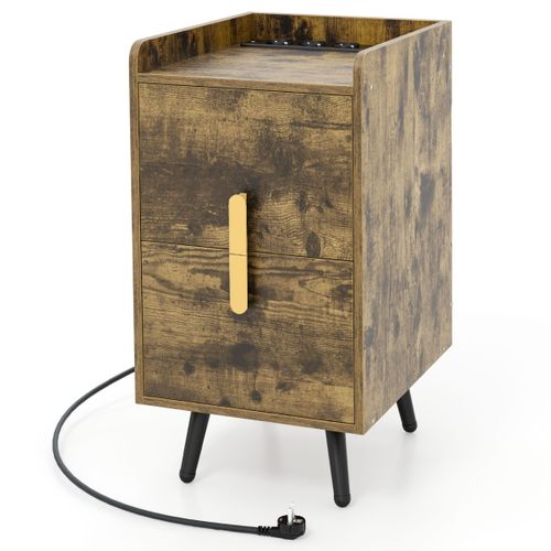 Table De Chevet Table De Nuit Intelligente 2 Tiroirs 1 Passe-câble 2 Ports USB 40x32x60 Cm Café