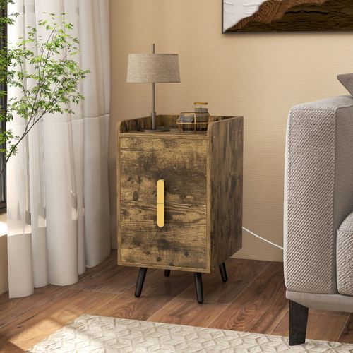 Table De Chevet Table De Nuit Intelligente 2 Tiroirs 1 Passe-câble 2 Ports USB 40x32x60 Cm Café