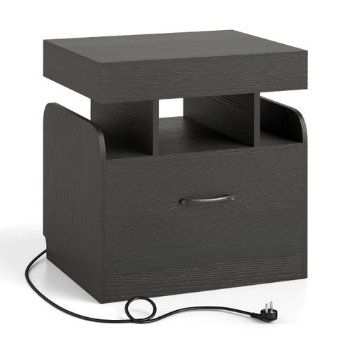 Table De Chevet Table De Nuit Moderne Avec Station De Charge Tiroir 50 X 40 X 55 Cm Noir