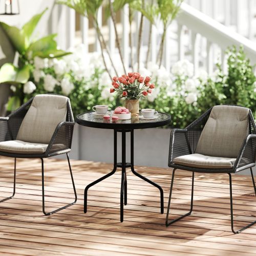 Table De Jardin Ronde Table Basse De Patio Cadre En Métal Robuste Et Trou Pour Parasol Noir