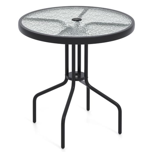 Table De Jardin Ronde Table Basse De Patio Cadre En Métal Robuste Et Trou Pour Parasol Noir