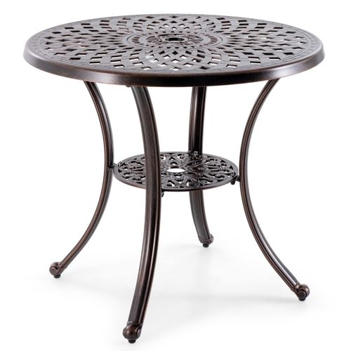 Table De Jardin Ronde Table D'appoint D’extérieur Avec Trou Pour Parasol Rouge Fonte D'aluminium