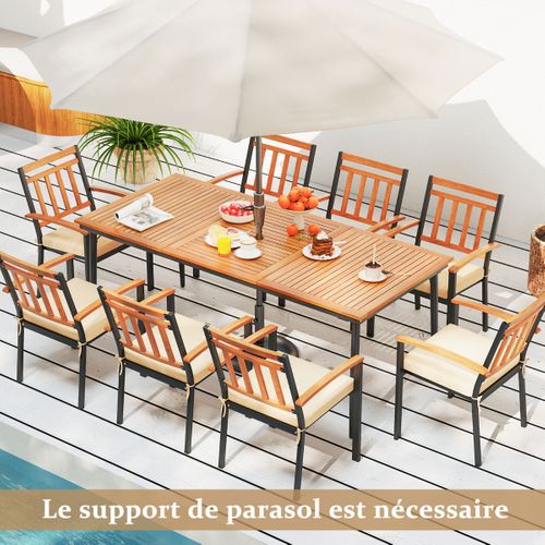Table De Jardin Table Exterieure Pour 8 Personnes Avec Trou De Parasol 200x90x75 Cm Bois