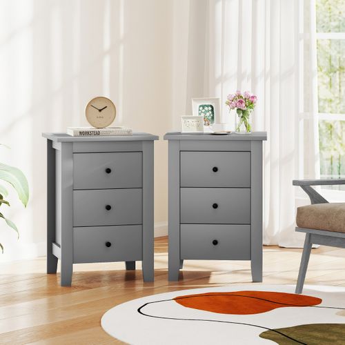 Table De Nuit Table De Chevet Avec 3 Tiroirs Moderne Structure Robuste 46 X 37 X 65 Cm Gris