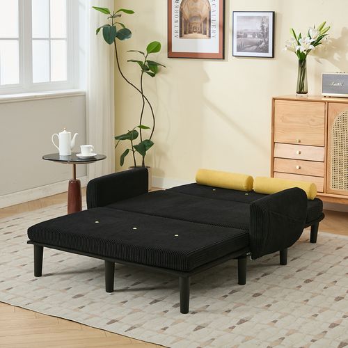 Canapé Convertible En Velours Côtelé, Noir
