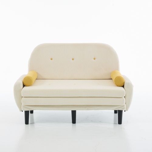 Canapé Convertible En Velours Côtelé, Ivoire