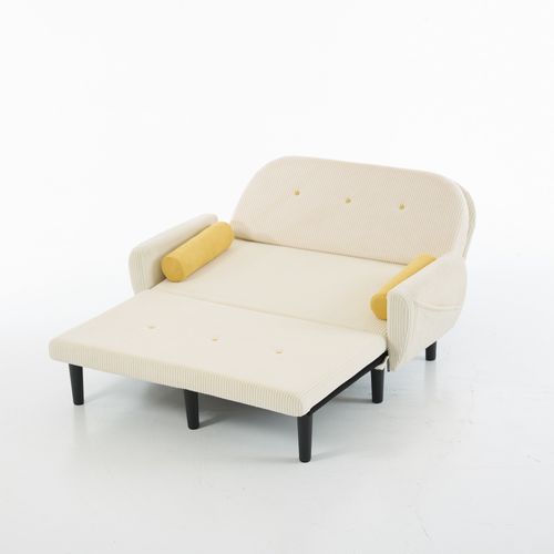 Canapé Convertible En Velours Côtelé, Ivoire