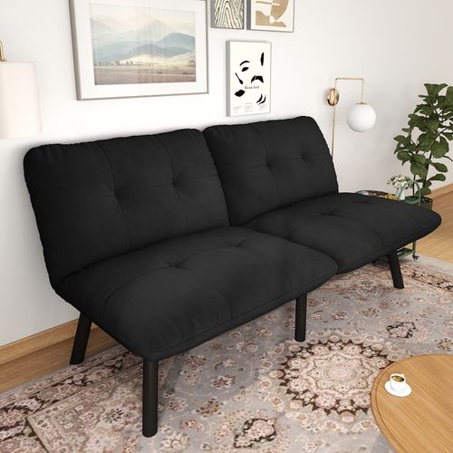 Canapé Convertible En Velours - Noir