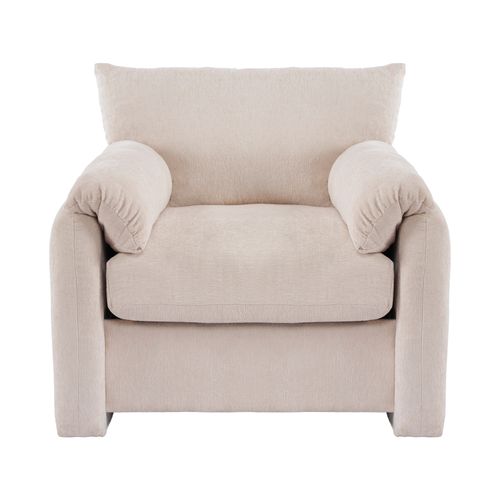 Fauteuil, Design Contemporain, Tissu Chenille, Beige
