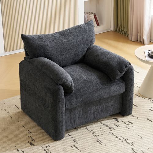 Fauteuil, Design Contemporain, Tissu Chenille, Gris