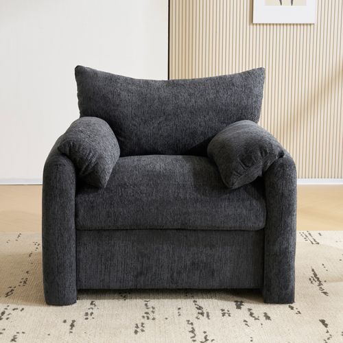Fauteuil, Design Contemporain, Tissu Chenille, Gris