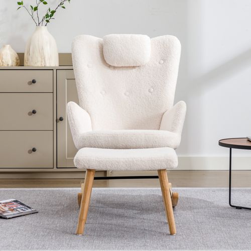 Fauteuil à Bascule Confortable, Ours En Peluche, Avec Appui-tête Et Repose-pieds, Blanc