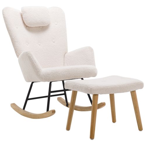 Fauteuil à Bascule Confortable, Ours En Peluche, Avec Appui-tête Et Repose-pieds, Blanc