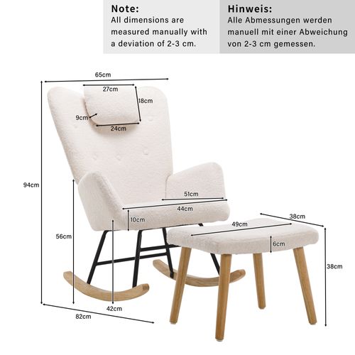 Fauteuil à Bascule Confortable, Ours En Peluche, Avec Appui-tête Et Repose-pieds, Blanc