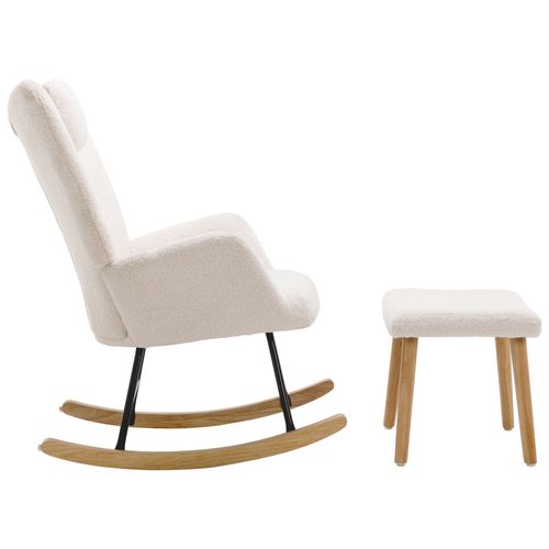 Fauteuil à Bascule Confortable, Ours En Peluche, Avec Appui-tête Et Repose-pieds, Blanc
