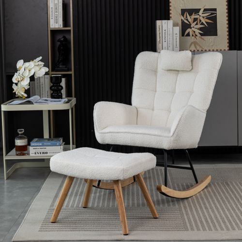 Fauteuil à Bascule Blanc, Conception Ergonomique, Base En Caoutchouc Robuste, Blanc
