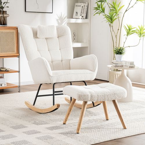 Fauteuil à Bascule Blanc, Conception Ergonomique, Base En Caoutchouc Robuste, Blanc