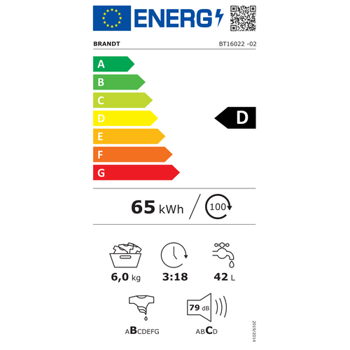 Lave-linge Top 40cm 6kg 1200t/min Blanc - Bt16022