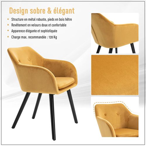 Lot De 2 Chaises De Salle à Manger En Tissu Velours - Jaune Moutarde