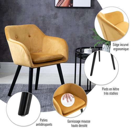 Lot De 2 Chaises De Salle à Manger En Tissu Velours - Jaune Moutarde
