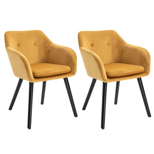 Lot De 2 Chaises De Salle à Manger En Tissu Velours - Jaune Moutarde