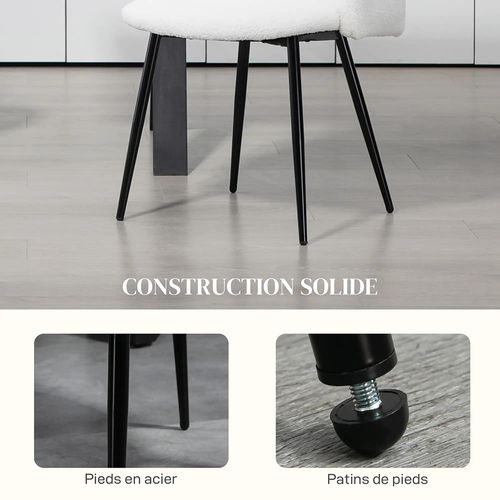 Lot De Deux Chaises De Salle à Manger Avec Dossier En Tissu Froissé Effet Laine, Blanc/noir