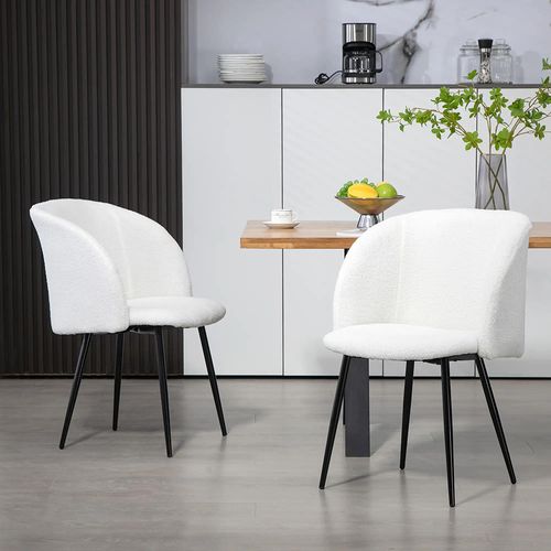 Lot De Deux Chaises De Salle à Manger Avec Dossier En Tissu Froissé Effet Laine, Blanc/noir