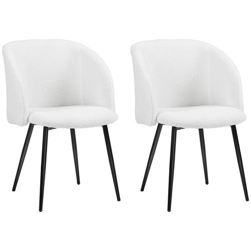 Lot De Deux Chaises De Salle à Manger Avec Dossier En Tissu Froissé Effet Laine, Blanc/noir