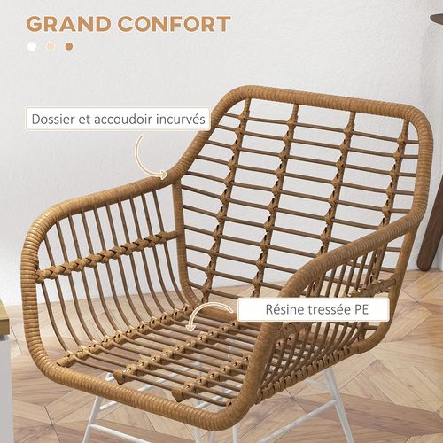 Lot De 2 Chaises De Salle à Manger - Assise En Résine Tressée, Pieds En Acier - Marron