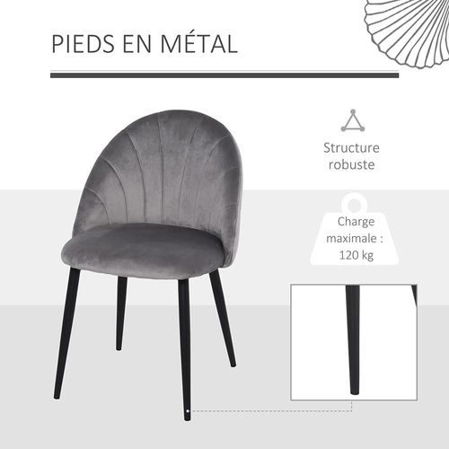 Lot De 2 Chaises De Salle à Manger Chaise De Cuisine Velours Pieds Métal Gris