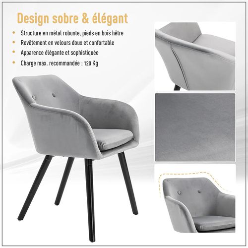 Lot De 2 Chaises De Salle à Manger En Tissu Velours - Gris
